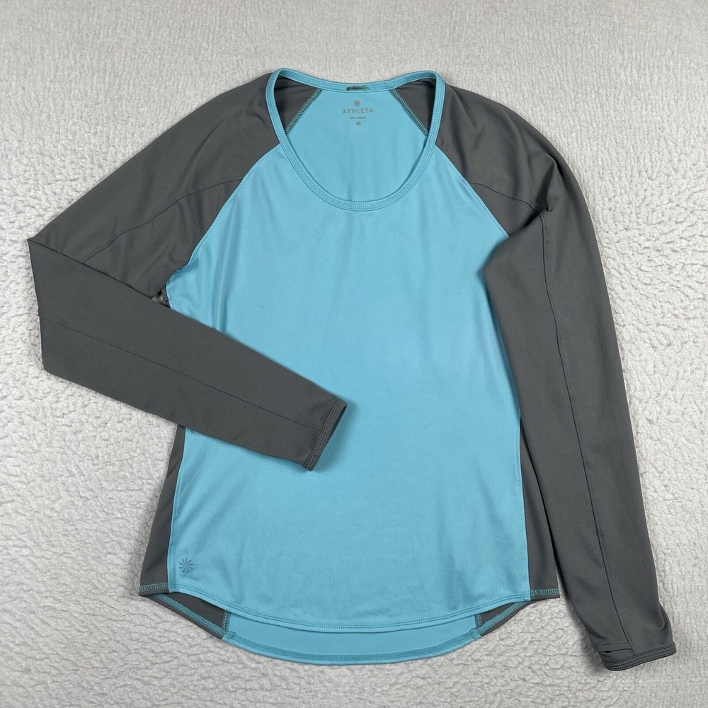 Athleta Shirt Womens Medium Running Wild Mix‎ Crew Athletic Fitness Thumbholes